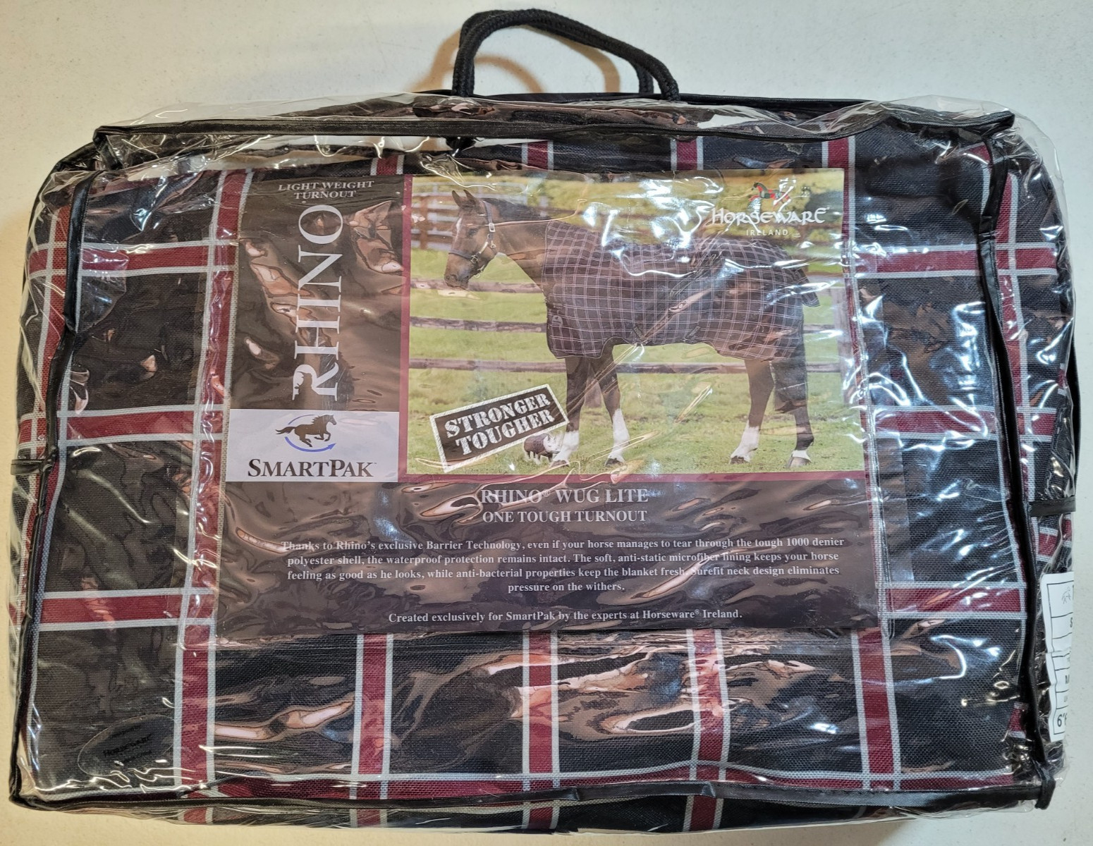 Rhino Wug Lite Turnout for SmartPak, 1000 D, 78", Black/Grey/Red, New in Bag