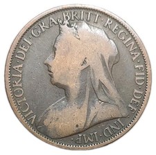 1896 Great Britain Penny Old 1p Coin KM 790 Queen Victoria