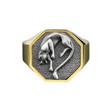 Anello in argento placcato oro pantera, gioielli regalo geometrici da uomo...