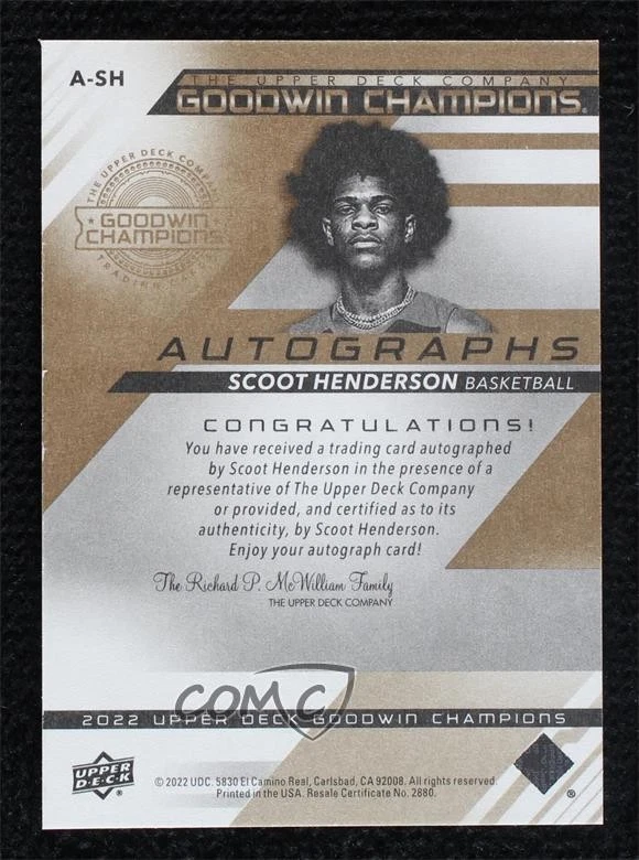 2022 Goodwin Champions Inscriptions /50 Scoot Henderson The Real 0 #A-SH Auto - Image 2 of 2