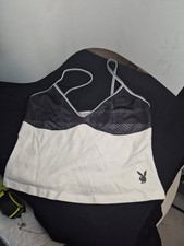 Y2k Vintage PLAYBOY INTIMATES Camisole White Black See Thru Chest MEDIUM