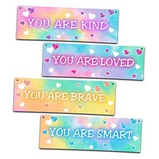 4 Pieces Tie Dye Decor Kids Room Wall Decor Wooden Sign - Multicolor