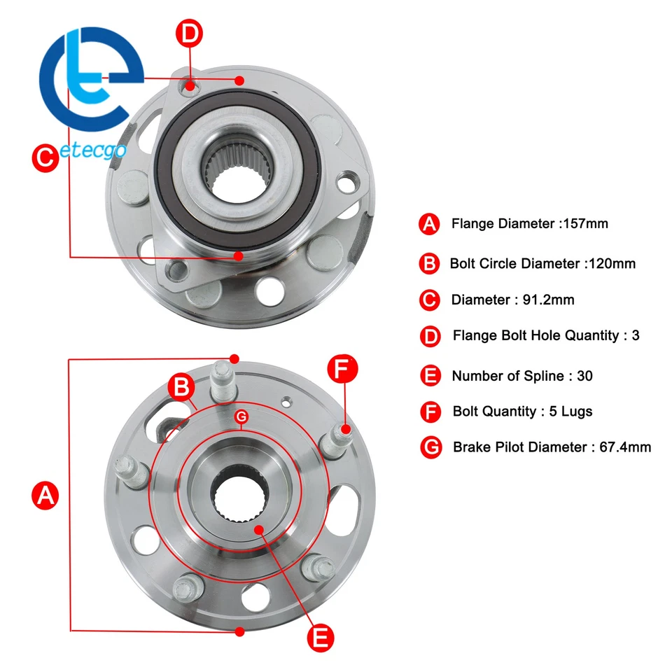 Front Wheel Bearing Hub For Chevrolet Equinox GMC Terrain 513288 2010 2011-2017 - Image 2 of 4