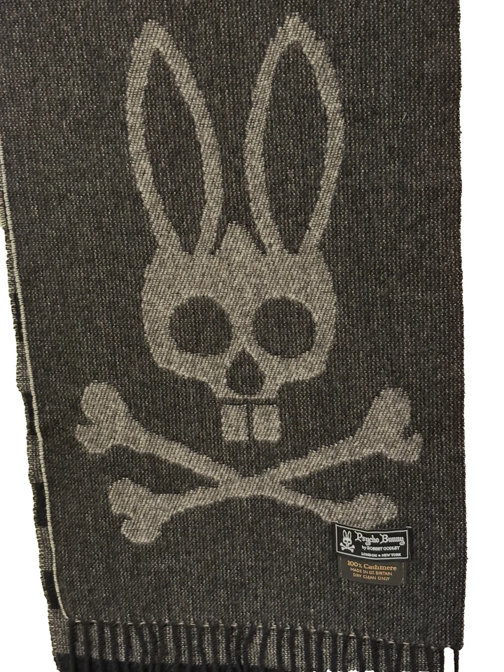 Bufanda Larga Psycho Bunny Por Robert Godley Negro Gris Rayas Cachemira Rectángulo Foto 4 de 4