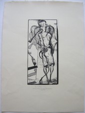 Karl Georg Hirsch (1938). Figure With Whip Orig Woodblock Print 1995 Signed