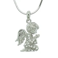 Made With Swarovski Crystal Praying Angel Cupid Guardian God 18" Chain Necklace