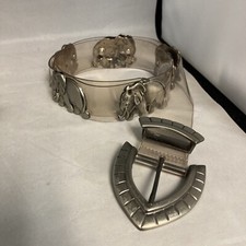 Vintage 80s Clear Lucite Belt w/ Silver Tone Buckle Elephants Boho GOP 34 L