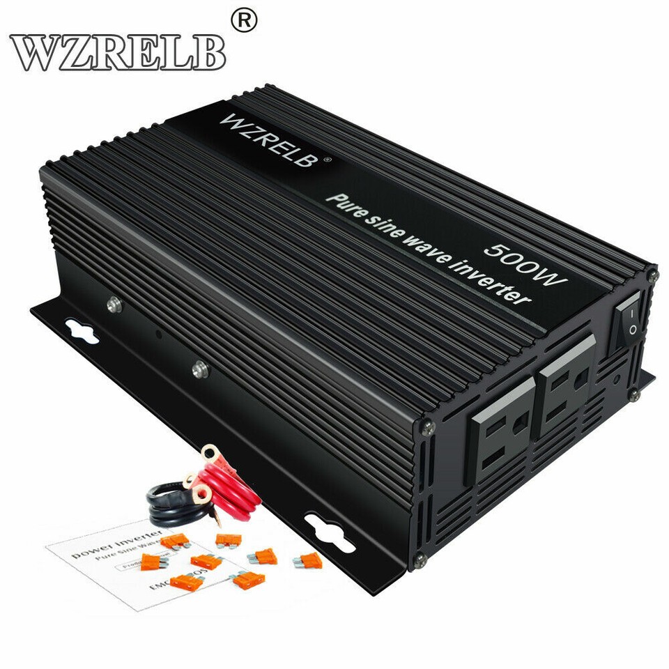 500W Pure Sine Wave Solar Power Inverter 12V DC to 120VAC Home Camp ...