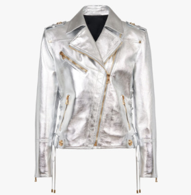 Damen Motorrad Jacke Echt Leder Shinny Splitter Metallic Kurz Mode Mantel