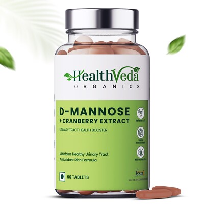 Health Veda Organics D-Mannose + Cranberry Extract Supplement - 60 Veg Tablets