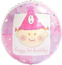 1st Birthday Girl Prismatic 18" Foil Balloon Packaged