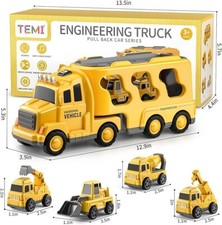 TEMI 5-in-1 Construction Truck Toy Carrier Friction Power Ages 3-9 New