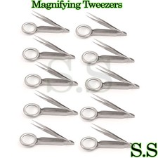 12 Pcs Magnifying Tweezers Splinter Forceps 3.5" With Magnifier First Aid Inst