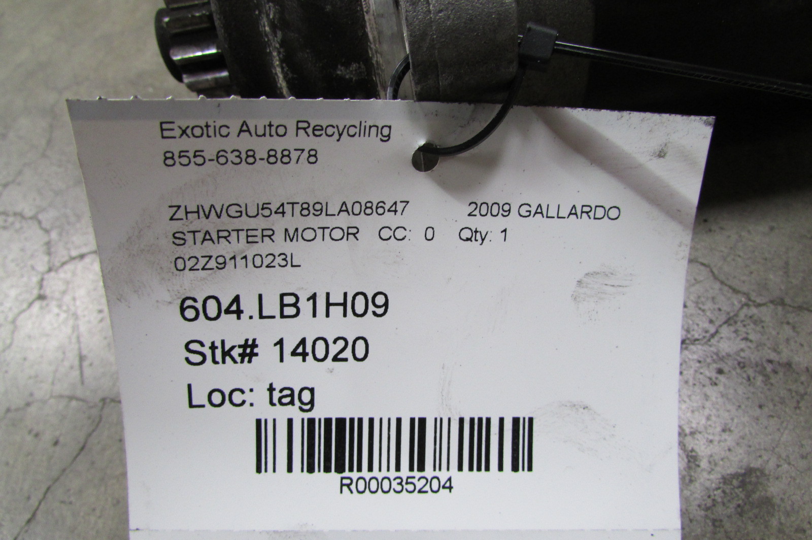 Lamborghini Gallardo LP550, LP560, LP570, Starter Motor, Used, P/N 02Z911023L