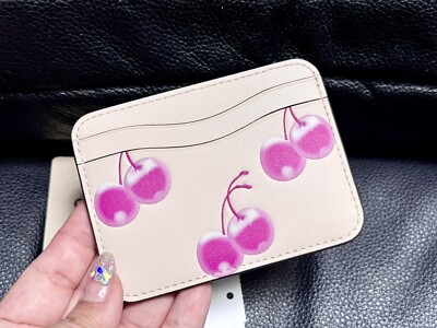 AUTHENTIC COACH Wavy Card Case Coachtopia Leather With Cherry
