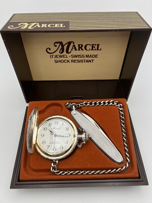 時計　BASLE 18k +STERLING SILVER Marcel Vintage 17 Jewels Mechanical Pocket Watch Knife Fishing