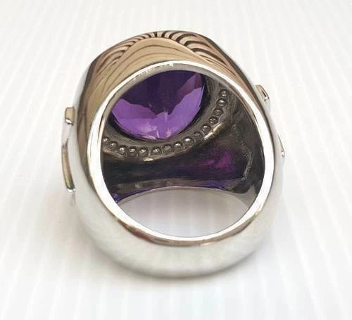 Enorme anillo de obispo grande cristiano de plata esterlina y piedras transparentes de amatista y 13,35 quilates Foto 4 de 4