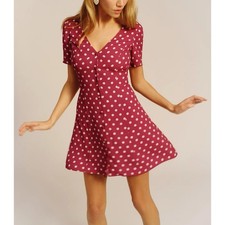 Reformation Hal Dress in Red w/ White Polka Dots size 10