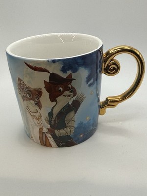Disney Store Fairytale Robin Hood & Maid Marian Gold Handle & Inscription Mug