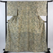JAPANESE KIMONO FINE PATTERN BEIGE 161cm 5 ft 3 in PURE SILK BB6882