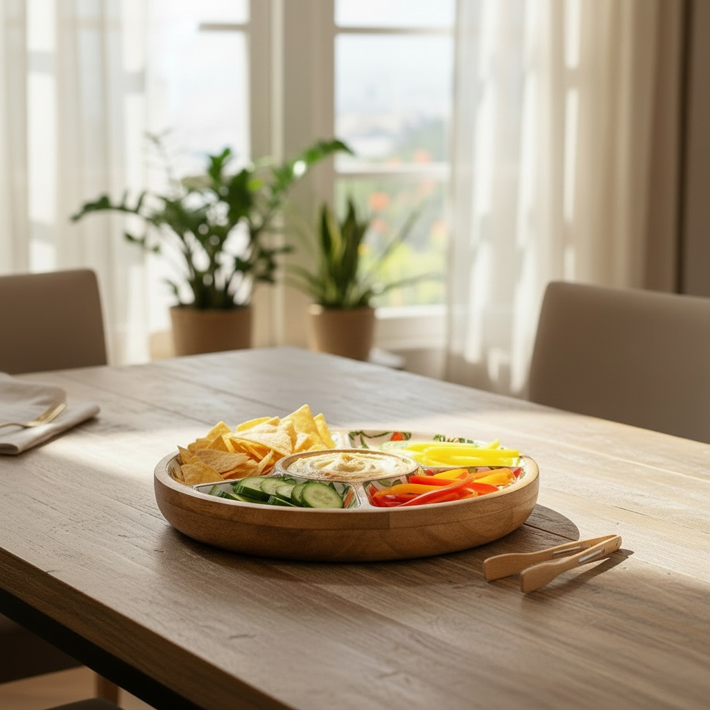 Mediterranean Tomatoes Design Chip & Dip Dish Mango Wood Serving Tray