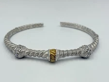 Judith Ripka Sterling Silver Gold Clad CZ Diamonique Thin Hinge Cuff Bracelet