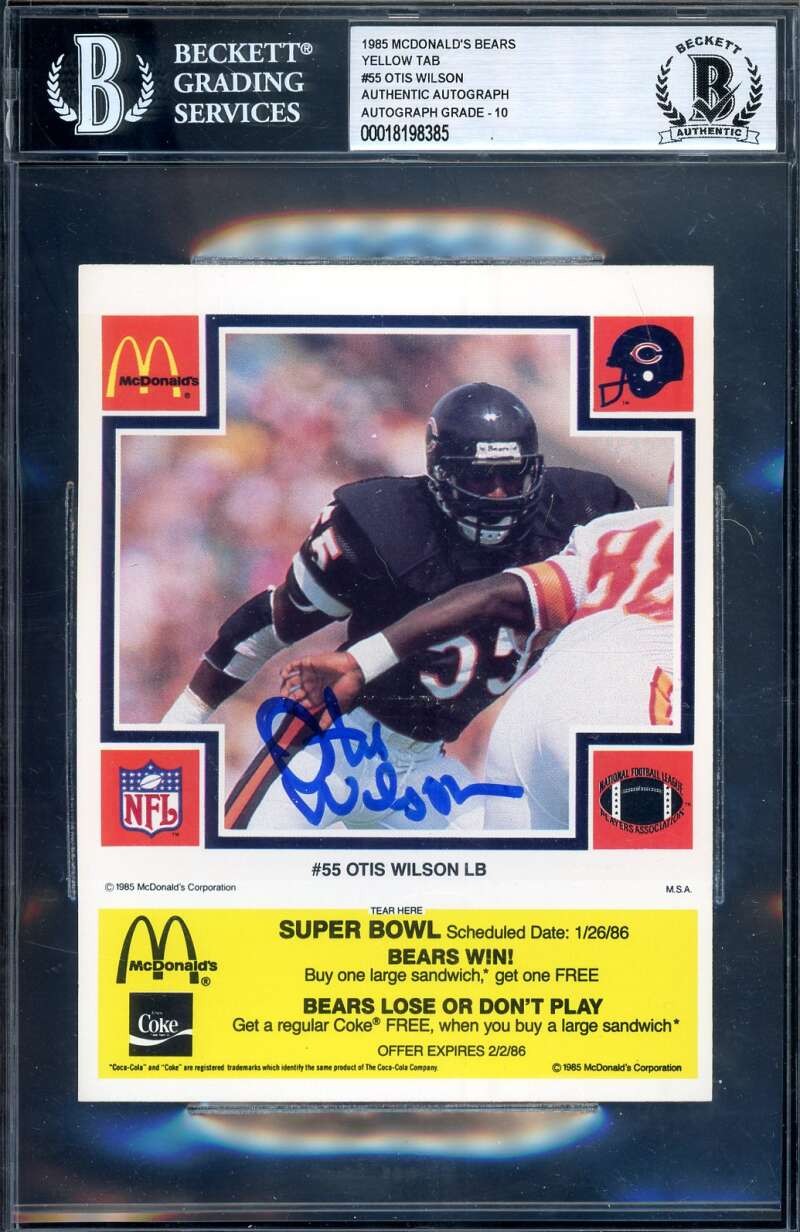Otis Wilson Gem Mint 10 Beckett BAS Signed 1985 McDonald's Bears Yellow Tab Auto