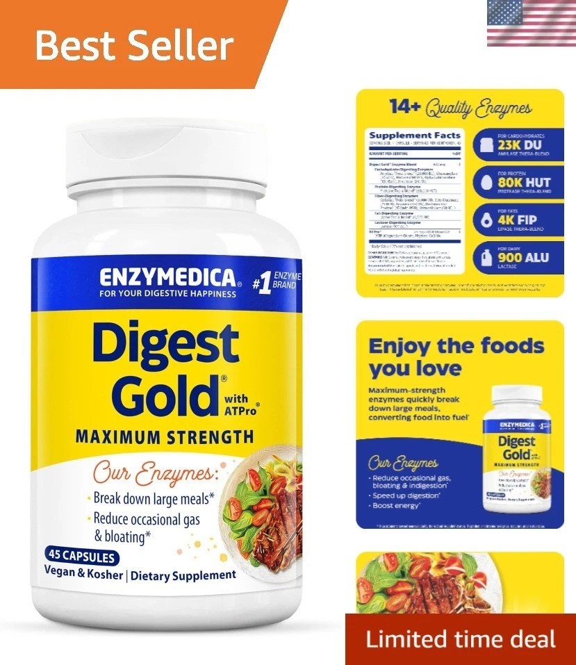 Maximum Strength Digestive Enzymes with ATPro Blend - 45 Capsules for Energy