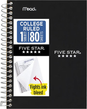 Spiral Notebook, 1 Subject, College Ruled Paper, 4-3/8" x 7", Small Size, 80 She