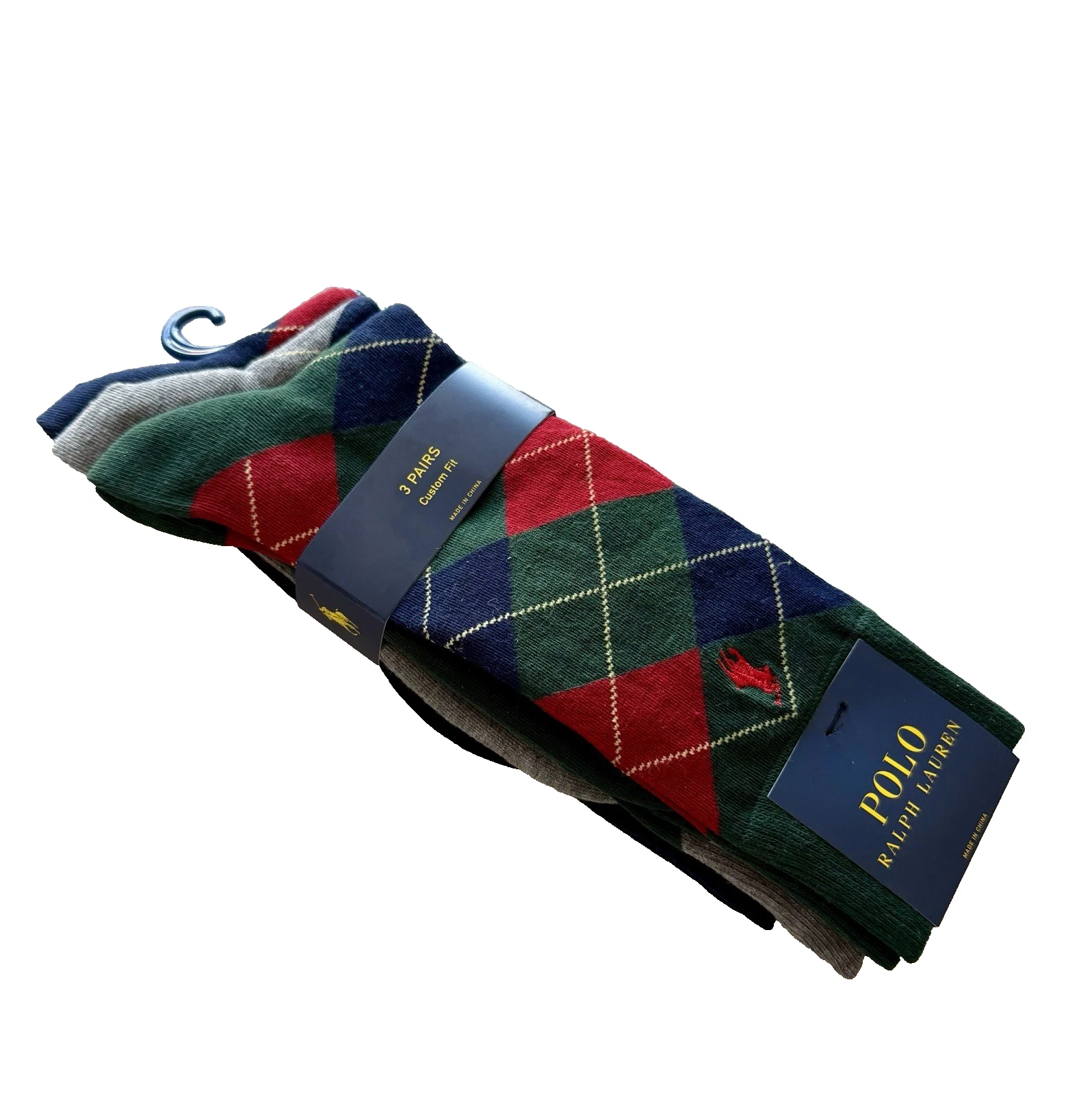 Polo Ralph Lauren Cotton Nylon Spandex Dress Socks Plaid Navy, Green Gray, Red