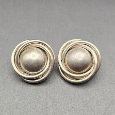 Taxco Sterling Silver Dome Clip On Earrings Mexico TA-105 Twisted Border 17.65g
