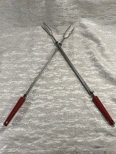 2 Vintage Red Adjustable Hot Dog Skewer Fork Campfire Wood Handle 20"-29.5"-8808