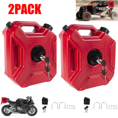 #ad 2X 1.3 Gallon Red Gas Tank w Lock amp; Key for Car Motorcycle UTV SUV ATV Off Road $52.98