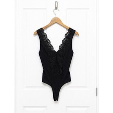 Lulu's Black Lace-Trim Ribbed Bodysuit