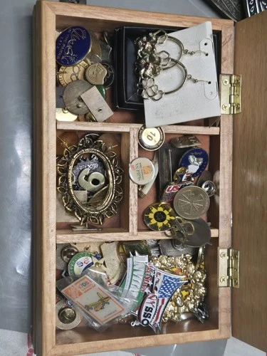 Vintage Jewelry Box Filled w/ Costume Jewelry Lot + 925 Sterling Heart Pendant