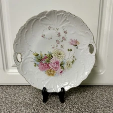 Vintage Hand Painted Unmarked Floral Dish With Handles Trimmed In Gold