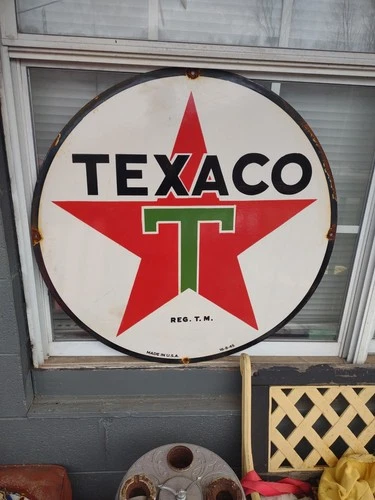 Vintage Large Rare Texaco Star Gasoline Station Pump Heavy Porcelain Metal Sign