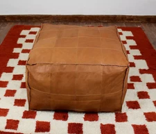 Ottoman Brown 30'' Classic Genuine Moroccan Leather Square Footrest Pouffe