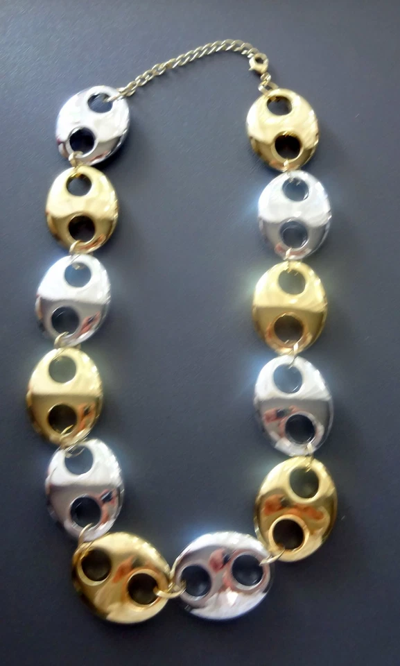 Audaz Moda Tendencia Tono Dorado y Plata Nariz de Cerdo Café Frijol Náutico Enorme Collar Foto 3 de 4