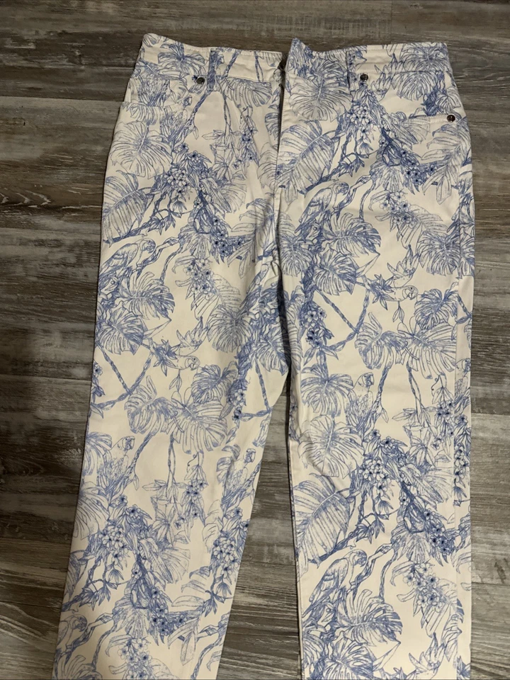 Elie Tahari Pants Floral Blue White Women Size 8 - Image 2 of 4