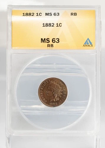 Certified 1882 Indian Head Cent ANACS MS63 RB IHC 1c