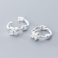 Flower Tiny Huggie Sterling Silver 925 Mini Hoop Earrings Helix 2nd Holes