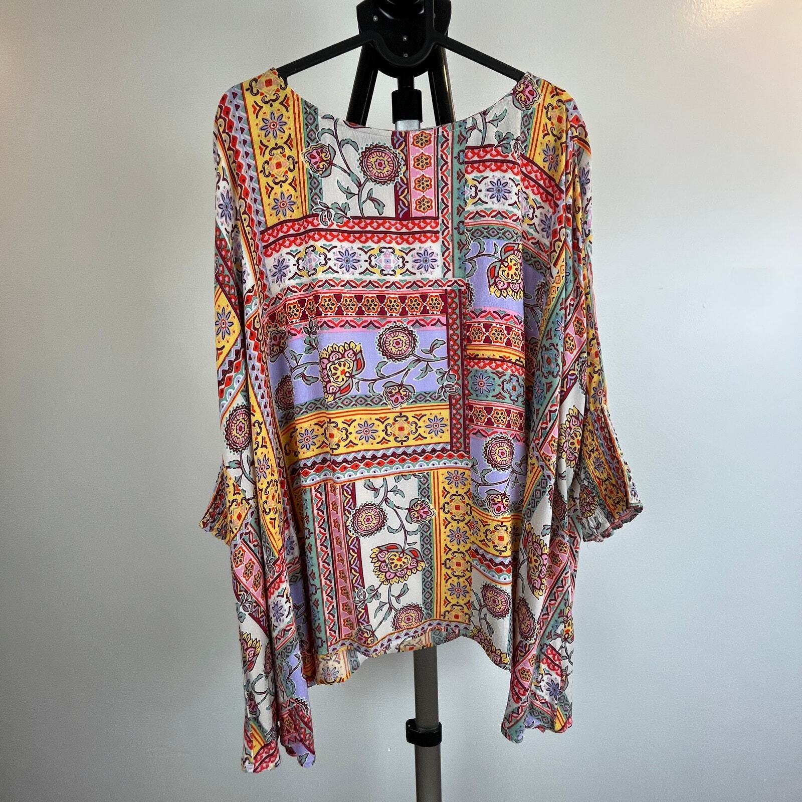 Oddy Multicolor Patch Rayon Bouse Balloon Sleeve … - image 1