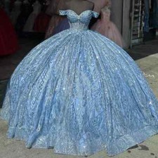 Sparkly Princess Quinceanera Dresses Off Shoulder Glitter Lace Crystal Gowns New