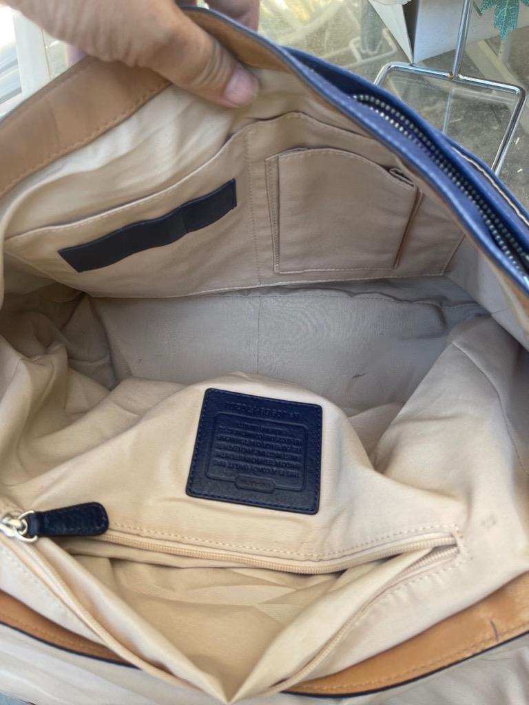 シェバページ★COACH F70201 メッセンジャーバッグ COACH Voyager Bag BLUE Beige Messenger Laptop BRIEF #F70201