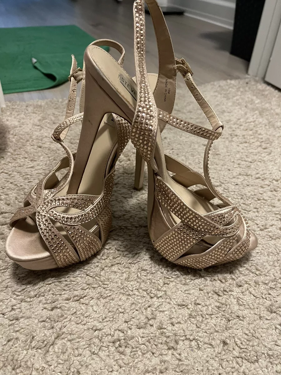 Steve Madden Rose Blush Satin Stiletto Heel T Strap Platform Sandals Shoes 10M