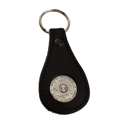 Right to Bear Arms 2nd Amendment Key FOB Ring Leather CWP Gun Permit CCW Silver