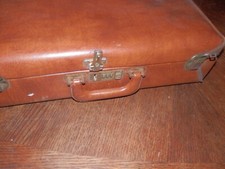 Vtg Brown Leather Locking Presto Airway Briefcase Attache Travel Bag 18x5x13"