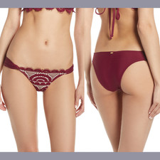 NWT 72 PILYQ PQ  Large  Lace Fanned Teeny Bikini Bottoms in Vino T558
