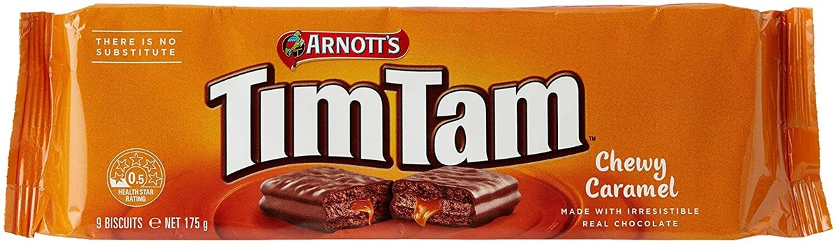 5x175g TIM TAMS Arnotts Chewy Caramel Chocolate Sandwich Biscuits Packs  (Import)